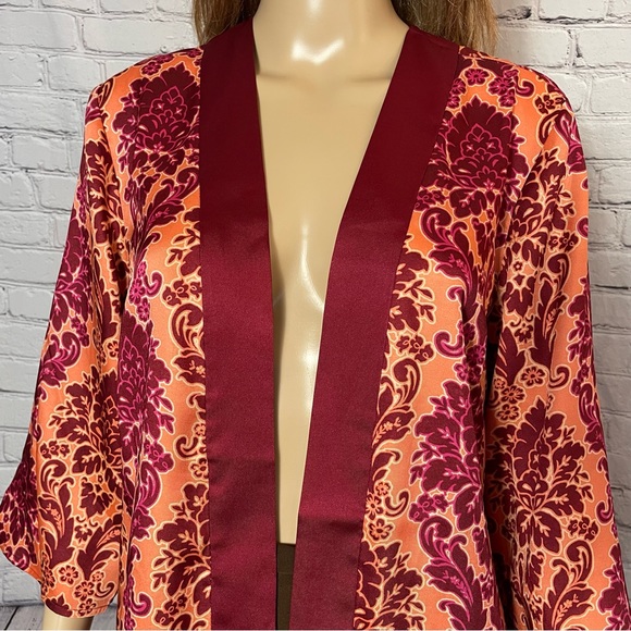 New Susan Graver Red Printed Woven Open-Front Cardigan Size S - Picture 5 of 13